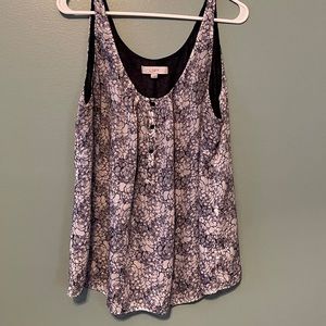 Navy, white floral tank